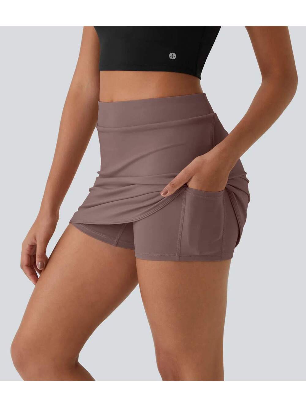 Halara Everyday High Waisted 2-in-1 Micro Mini Golf Skirt Deep Tea Brown Size XL